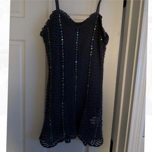 Vintage ICHI Dark Grey Crochet Top with Sequin Accents